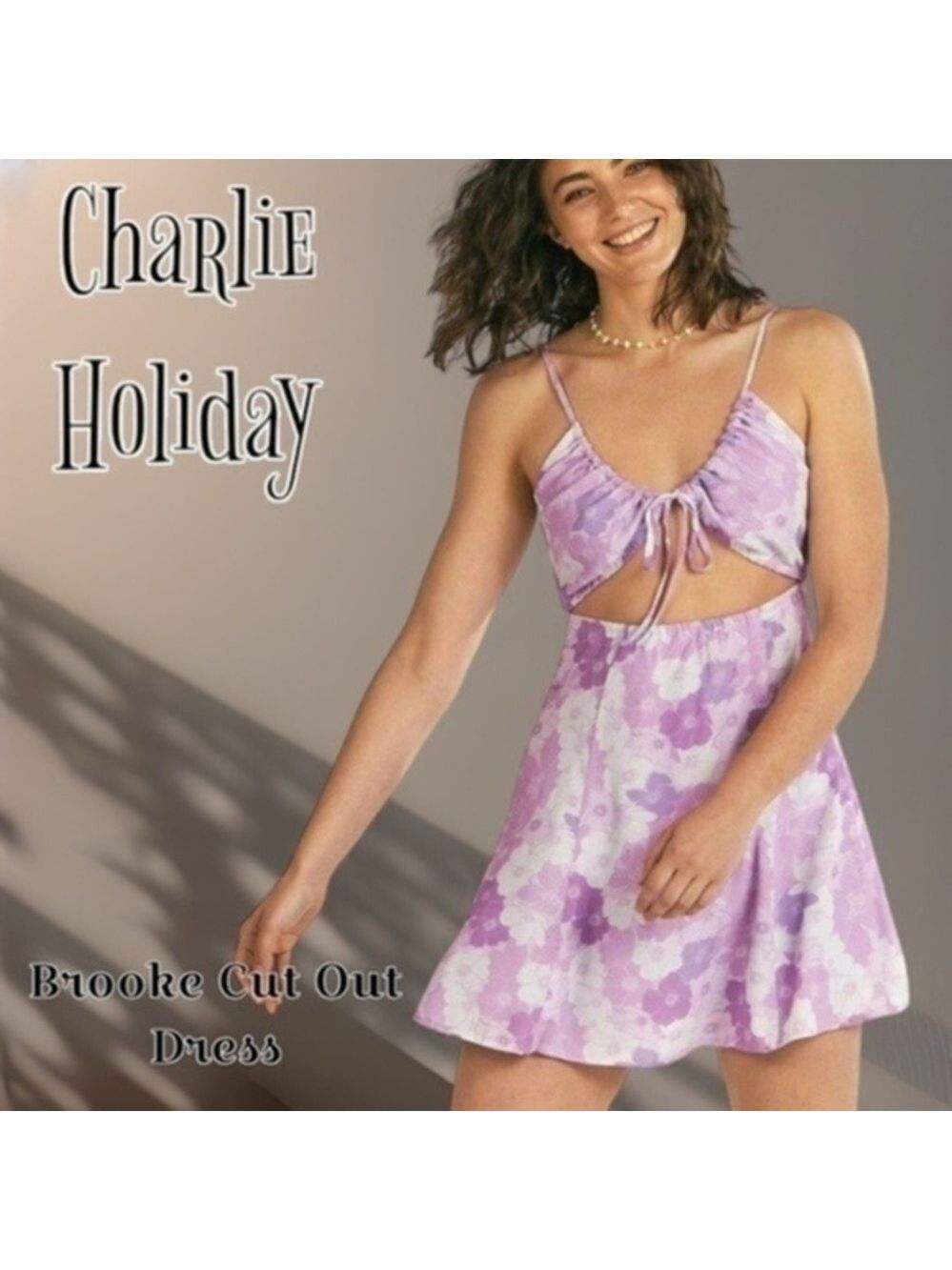 CHARLIE HOLIDAY Brooke Front Cutout Lilac Floral Flowy Skirt Mini Dress NWT/LG
